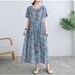 Women Printed Cotton Dress Floral Casual Loose Robes Half Sleeves Shift Dress Boho Midi Dresses Customized Dress Plus Size Clothing Linen