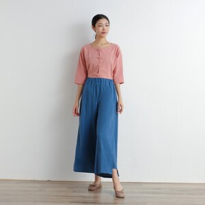 Summer Women Elastic Waist Cotton Pants Soft Casual Loose Boho Trousers Wide Leg Pant Customized Plus Size Pants Linen Spring Pant image 3