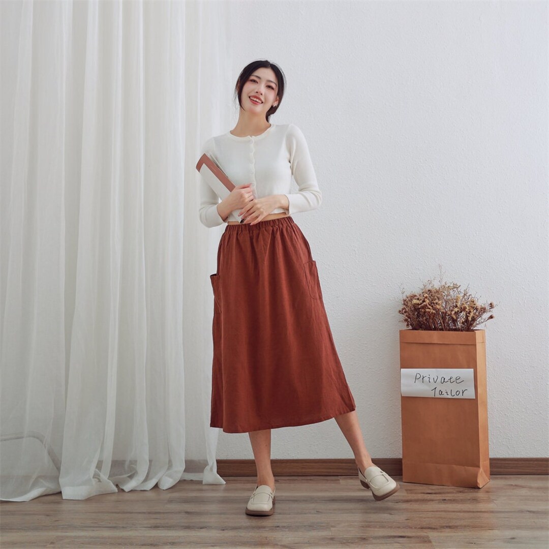 Summer Cotton High Waist A-line Pleated Women Dot Print Casual Skirts