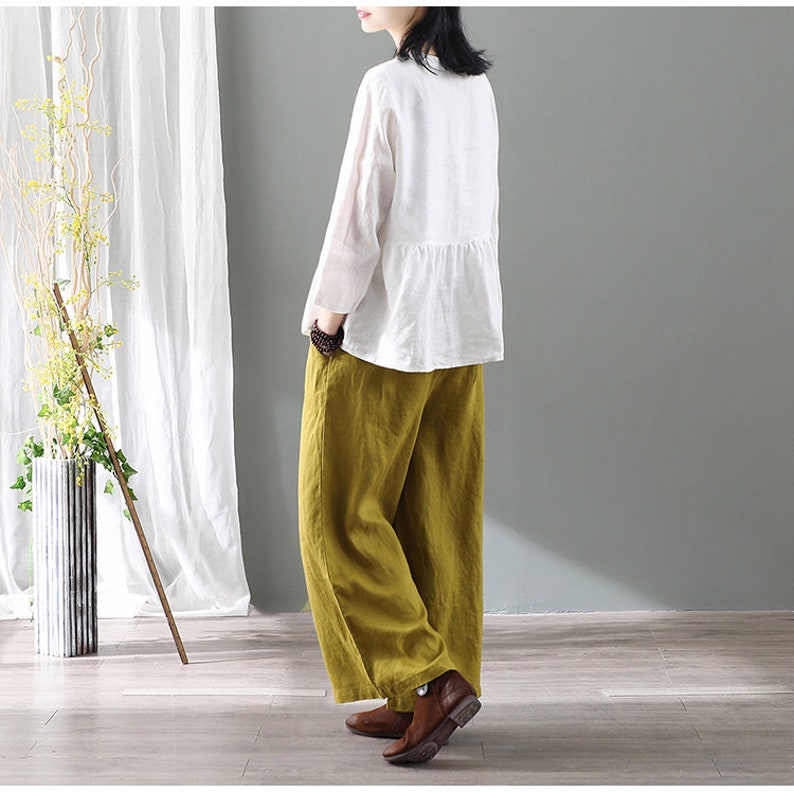 Women's Summer Cotton Tops Long Sleeves Blouse Casual Etsy