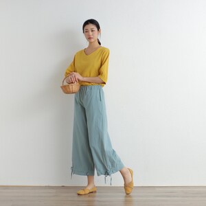 Summer Women Elastic Waist Cotton Pants Soft Casual Loose Boho Trousers Wide Leg Pant Customized Plus Size Pants Linen Spring Pant image 5