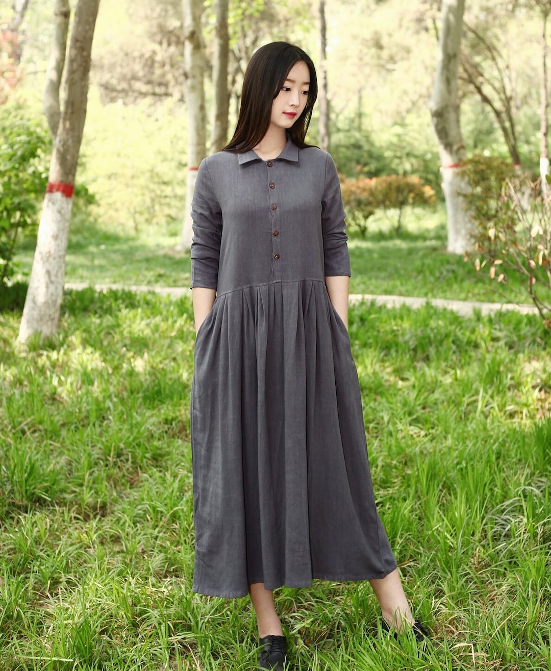Women Long Sleeves Shirt Cotton Dress Soft Casual Loose Tunics Shirt ...