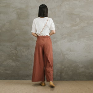 Summer Elastic Waist Cotton Pants Soft Casual Loose Trousers Wide Leg Pant Customized Plus Size Pants Linen Spring Pant image 4