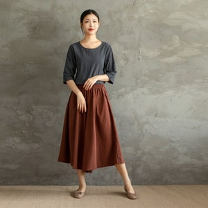 Summer Elastic Waist Cotton Pants Soft Casual Loose Cropped Pant Midi Trousers Wide Leg Skirt Pant Customized Plus Size Pants Linen image 3