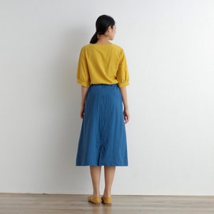 Summer Cotton Skirt Casual Loose Skirts A-line Pleated Elastic Waist Skirt Flared Midi Skirts Customized Plus Size Skirt Boho Linen Skirt image 6