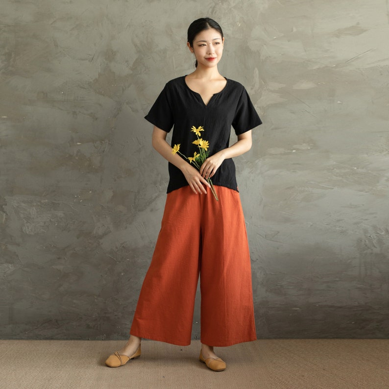 Summer Cotton Tops Women's Shirt Short Sleeves Blouse Irregular Casual Loose Kimono Customized Shirt Top Plus Size Clothes Linen image 3