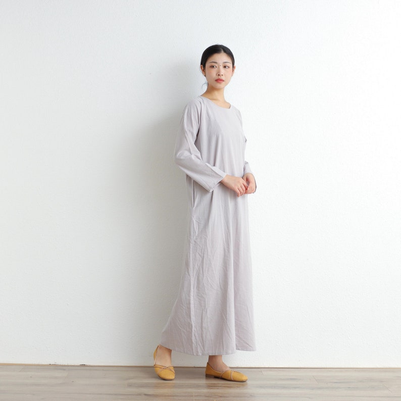 Women Cotton Dress Soft Casual Loose Robes Long Sleeves Shift Dress Boho Maxi Dresses Customized Dress Plus Size Clothing Linen Dress image 3