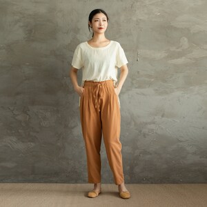 Summer Women Elastic Waist Cotton Pants Soft Casual Loose Boho Trousers Wide Leg Pant Customized Plus Size Pants Linen Spring Pant zdjęcie 3