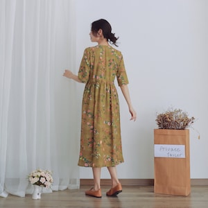 Summer Printed Cotton Dress Floral Casual Loose Robes Half Sleeves Dress Tunics Boho Midi Dresses Customized Dress Plus Size Linen Dress image 6