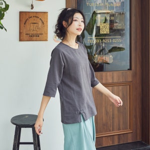 Women's Summer Cotton Tops Half Sleeves Blouse Casual Loose Kimono Customized Shirt Top Hand Made Plus Size Clothes Linen image 6