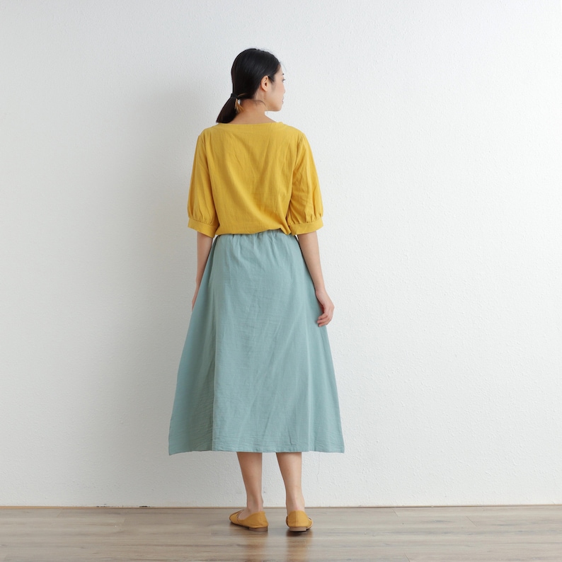 Summer Cotton Skirt Casual Loose Skirts A-line Pleated Elastic Waist Skirt Flared Midi Skirts Customized Plus Size Skirt Boho Linen image 8