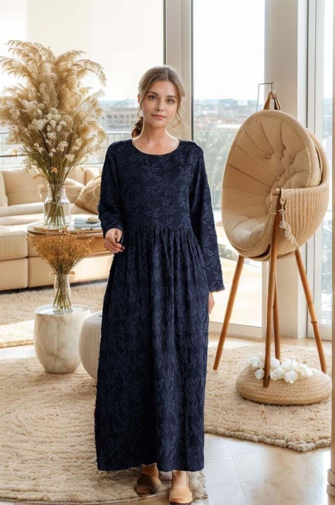 6xl Robe Winter/fall Heavier Cotton Jacquard Dress Warm Maxi Dres Thicker Dress ...