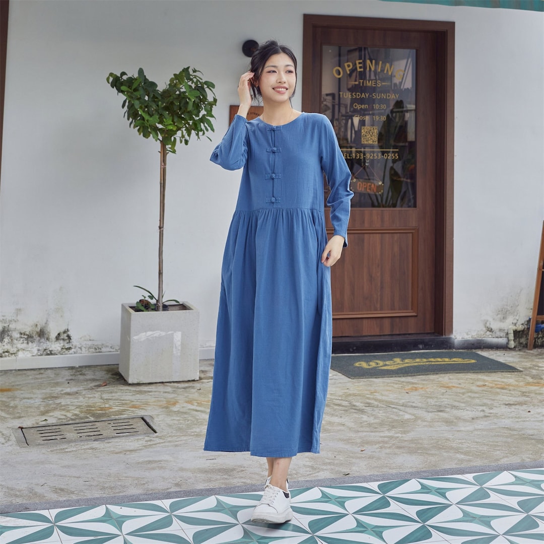 white christmas dresses Brown Warm Cotton Waffle Fit and Flare Balloon Sleeves Maxi Dress 64