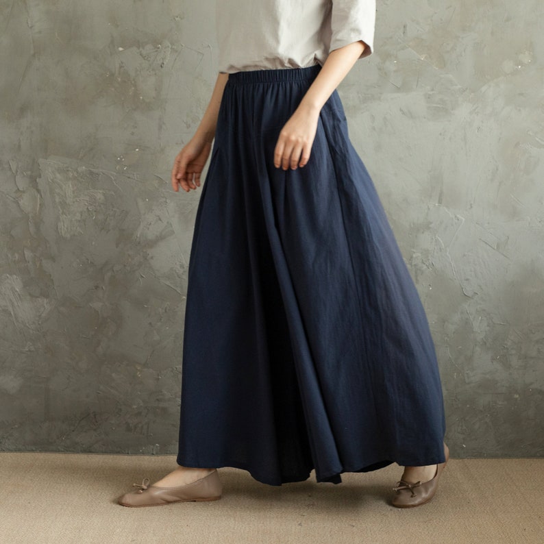 Summer Elastic Waist Cotton Pants Soft Casual Loose Skirt Pant Trousers Wide Leg Pant Customized Plus Size Pants Linen Spring Pant image 5