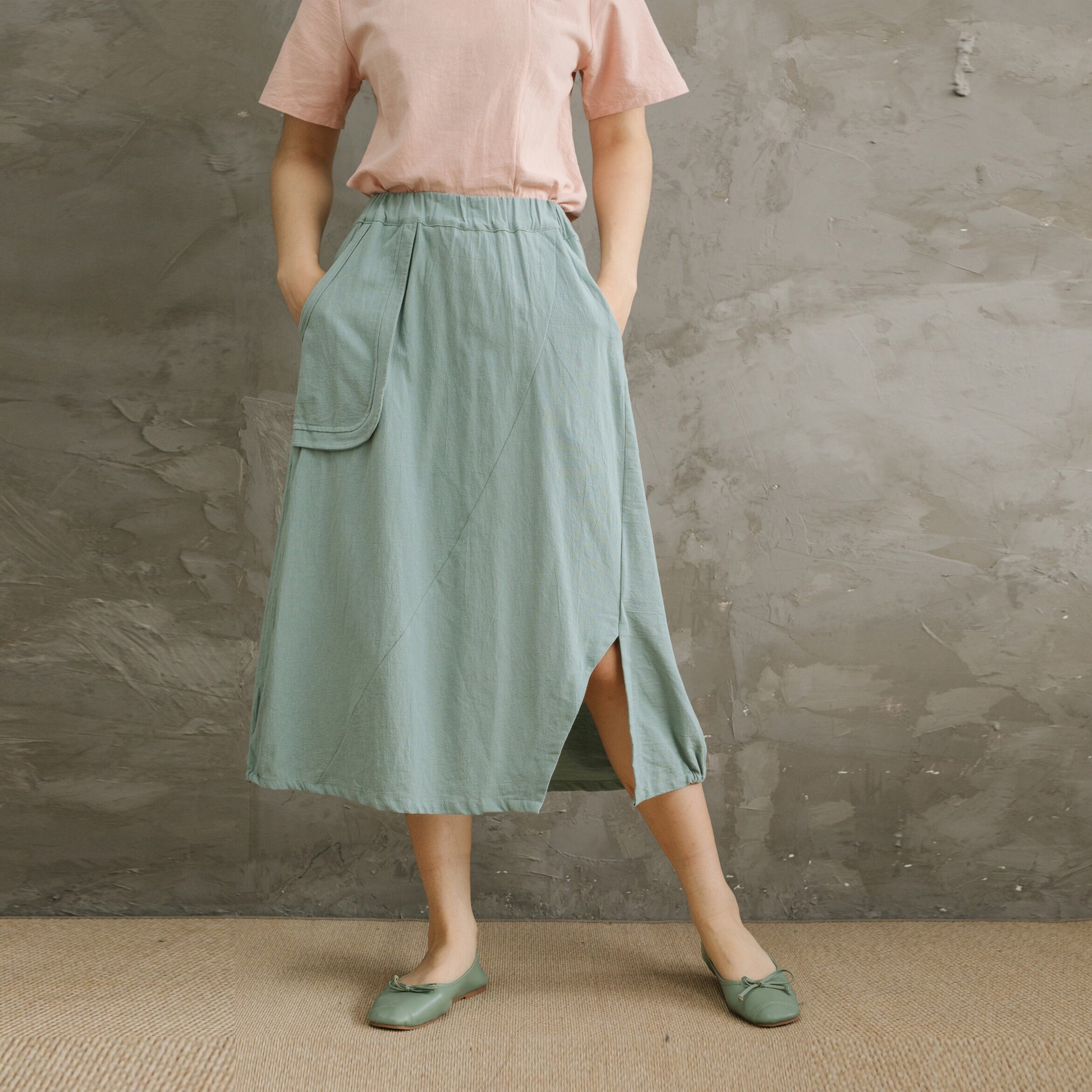 Summer Cotton Skirts Aline Pleated Elastic Waist Skirt Flared Etsy UK