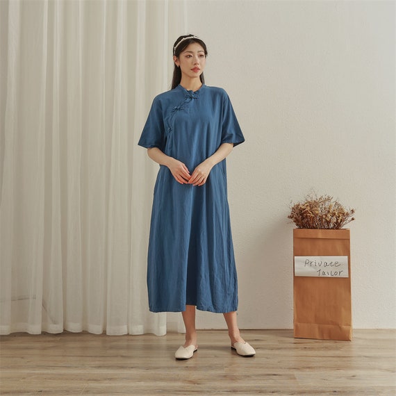 Robe en coton pour femme douce et decontractee robes amples demi manches robe droite boheme robes longues robe personnalisee vetements grande taille robe en lin Etsy France