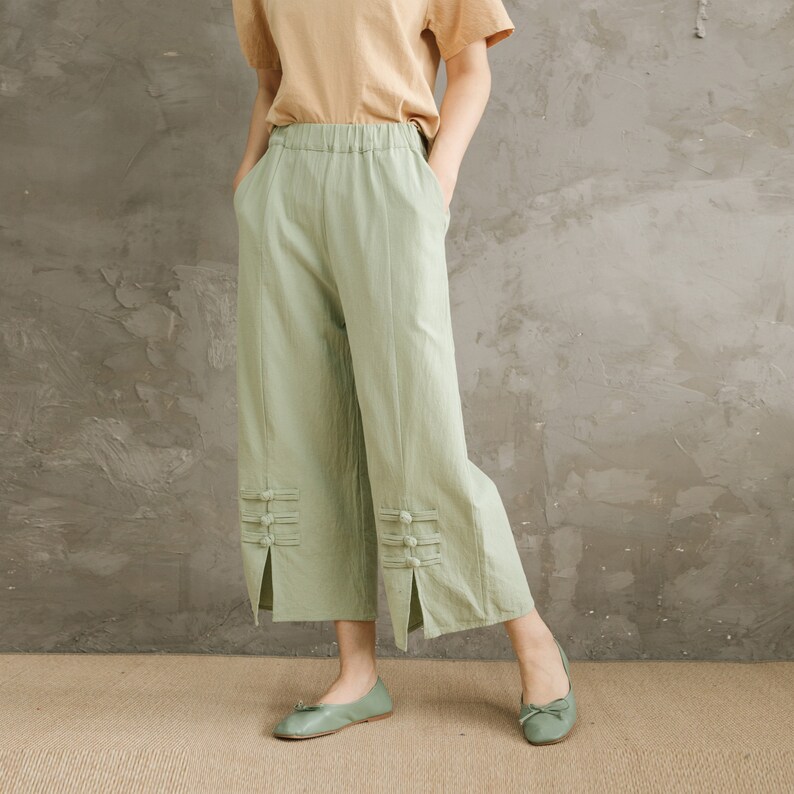Summer Elastic Waist Cotton Pants Soft Casual Loose Trousers Wide Leg Pant Customized Plus Size Pants Linen Spring Pant image 3