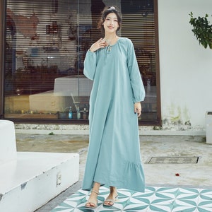 Women Cotton Dress Soft Casual Loose Robes Long Sleeves Shift Dress Boho Maxi Dresses Customized Dress Plus Size Clothing Linen Dress image 5