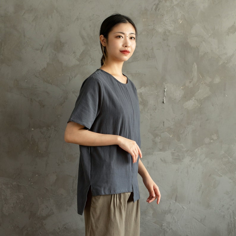 Summer Cotton Tops Women's Shirt Short Sleeves Blouse Irregular Casual Loose Kimono Customized Shirt Top Plus Size Clothes Linen image 6