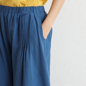 Summer Cropped Pant Elastic Waist Pant Cotton Pants Soft Casual Loose Trousers Wide Leg Skirt Pant Customized Plus Size Pants Linen Pant image 7