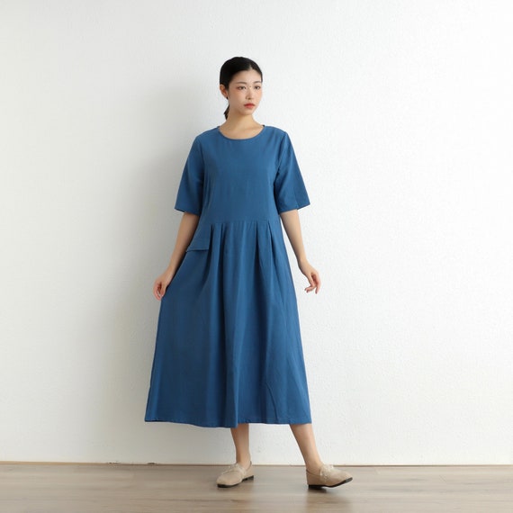 Summer Cotton Dress Casual Loose Dress Tunics Short Sleeves Robes Midi Dresses Customized Dress Plus Size Clothing Linen Etsy UK