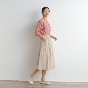 Summer Cotton Skirt Casual Loose Skirts A-line Pleated Elastic Waist Skirt Flared Midi Skirts Customized Plus Size Skirt Boho Linen image 3