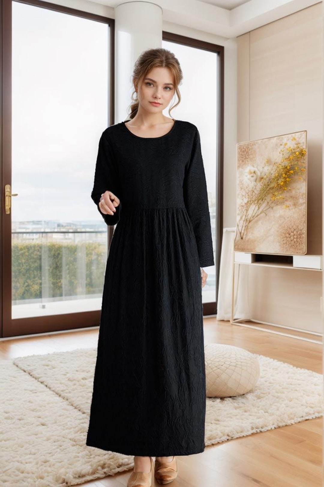 6xl Robe Winter/fall Heavier Cotton Jacquard Dress Warm Maxi Dres Thicker Dress ...