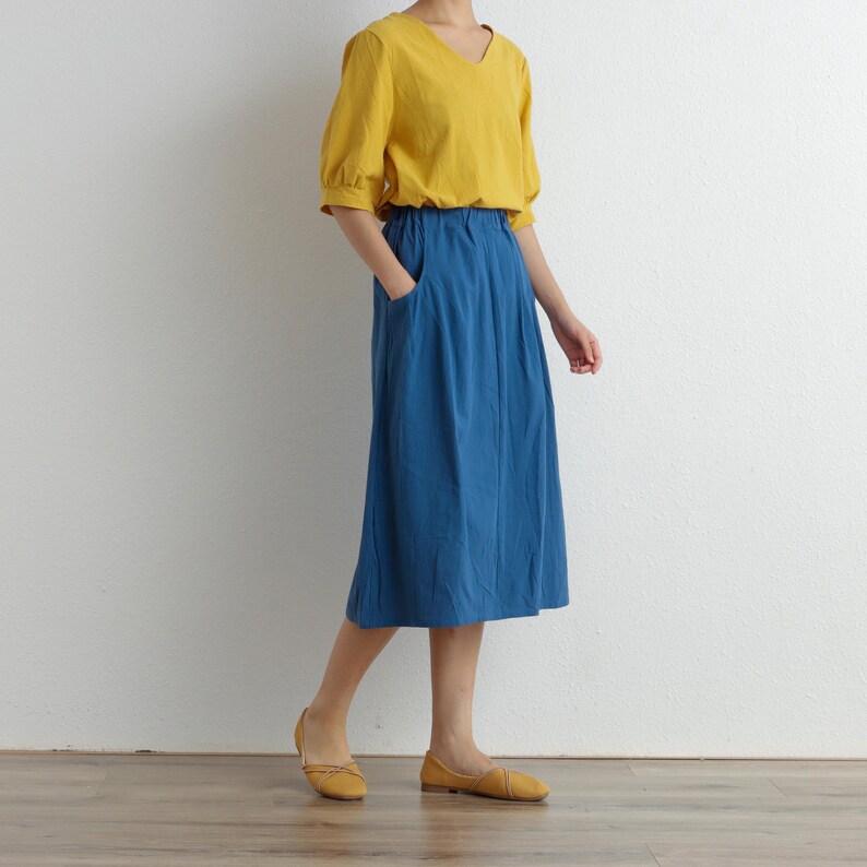 Summer Cotton Skirt Casual Loose Skirts Aline Pleated Elastic Etsy