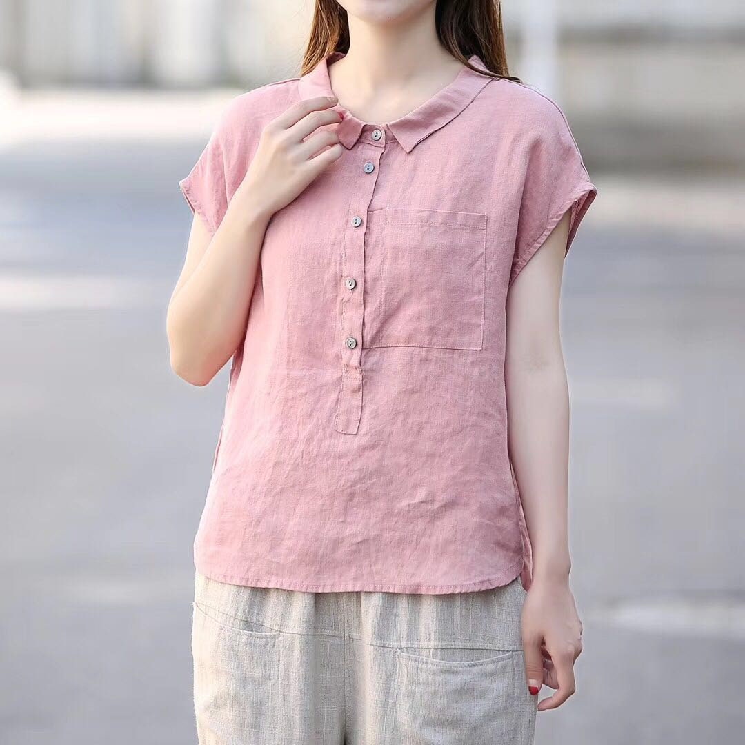 Women's Summer Cotton Tops Short Sleeves Blouse Casual - Etsy