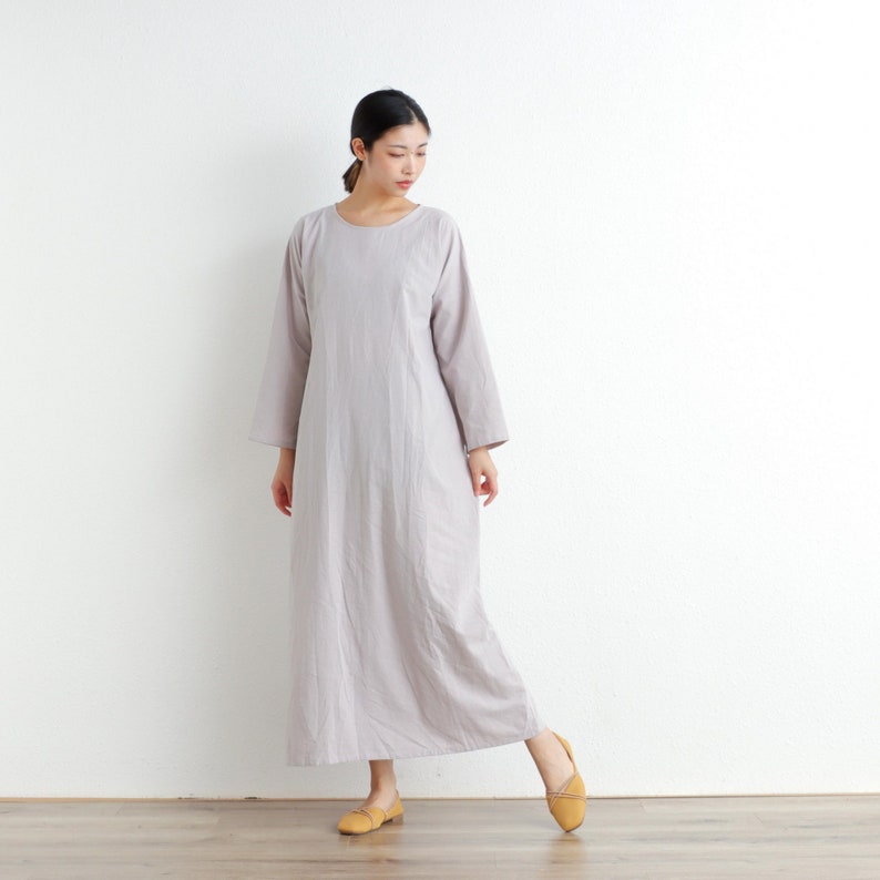 Women Cotton Dress Soft Casual Loose Robes Long Sleeves Shift Dress Boho Maxi Dresses Customized Dress Plus Size Clothing Linen Dress image 1