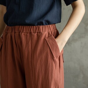 Summer Women Elastic Waist Cotton Pants Soft Casual Loose Boho Trousers Wide Leg Pant Customized Plus Size Pants Linen Spring Pant image 6