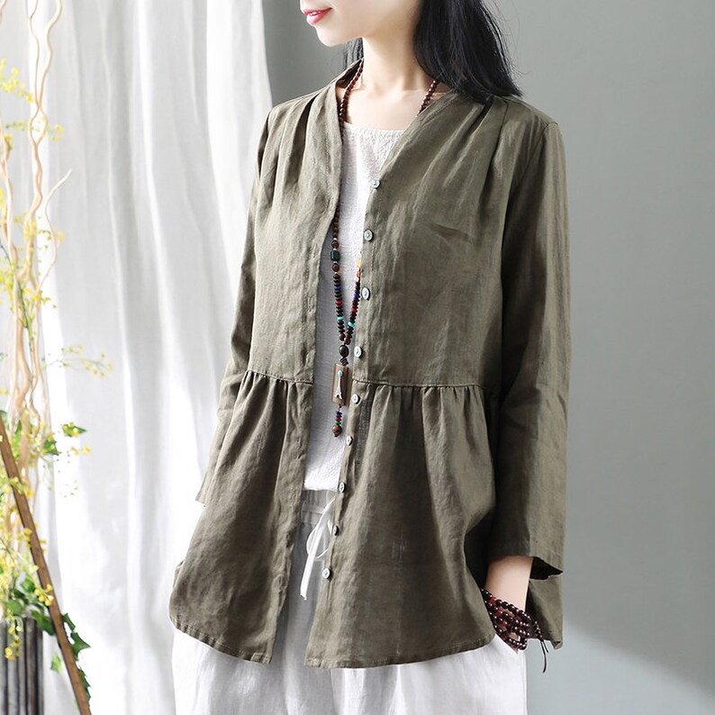 Women's Summer Cotton Tops Long Sleeves Blouse Casual Etsy