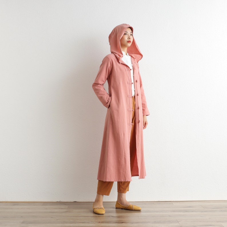 Hooded Cotton Dress Coat Casual Loose Robes Long Sleeves Cardigan Shift Dresses Midi Coat Customized Plus Size Clothing Linen 287 image 5