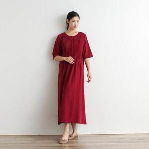 Women Cotton Dress Soft Casual Loose Robes Half Sleeves Shift Dress Boho Maxi Dresses Customized Dress Plus Size Clothing Linen Dress image 3