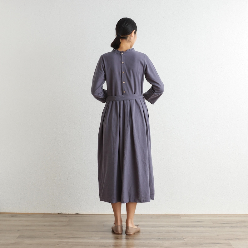 Spring Dress Cotton Dress Soft Shirt Casual Loose Dress Tunics 3/4 Sleeves Robes Maxi Dresses Customized Dress Plus Size Clothes Linen Dress image 5