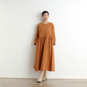 Women Dress Long Sleeves Dress Cotton Dress Soft Casual Loose Tunics Robes Midi Dresses Customized Dress Plus Size Clothing Linen Dress image 3