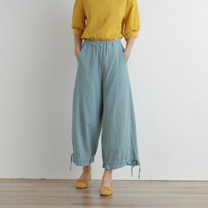 Summer Women Elastic Waist Cotton Pants Soft Casual Loose Boho Trousers Wide Leg Pant Customized Plus Size Pants Linen Spring Pant image 4