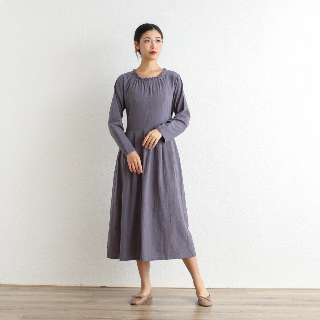 Winter/autumn Thick Cotton Dress Long Sleeves Dress Linen Etsy