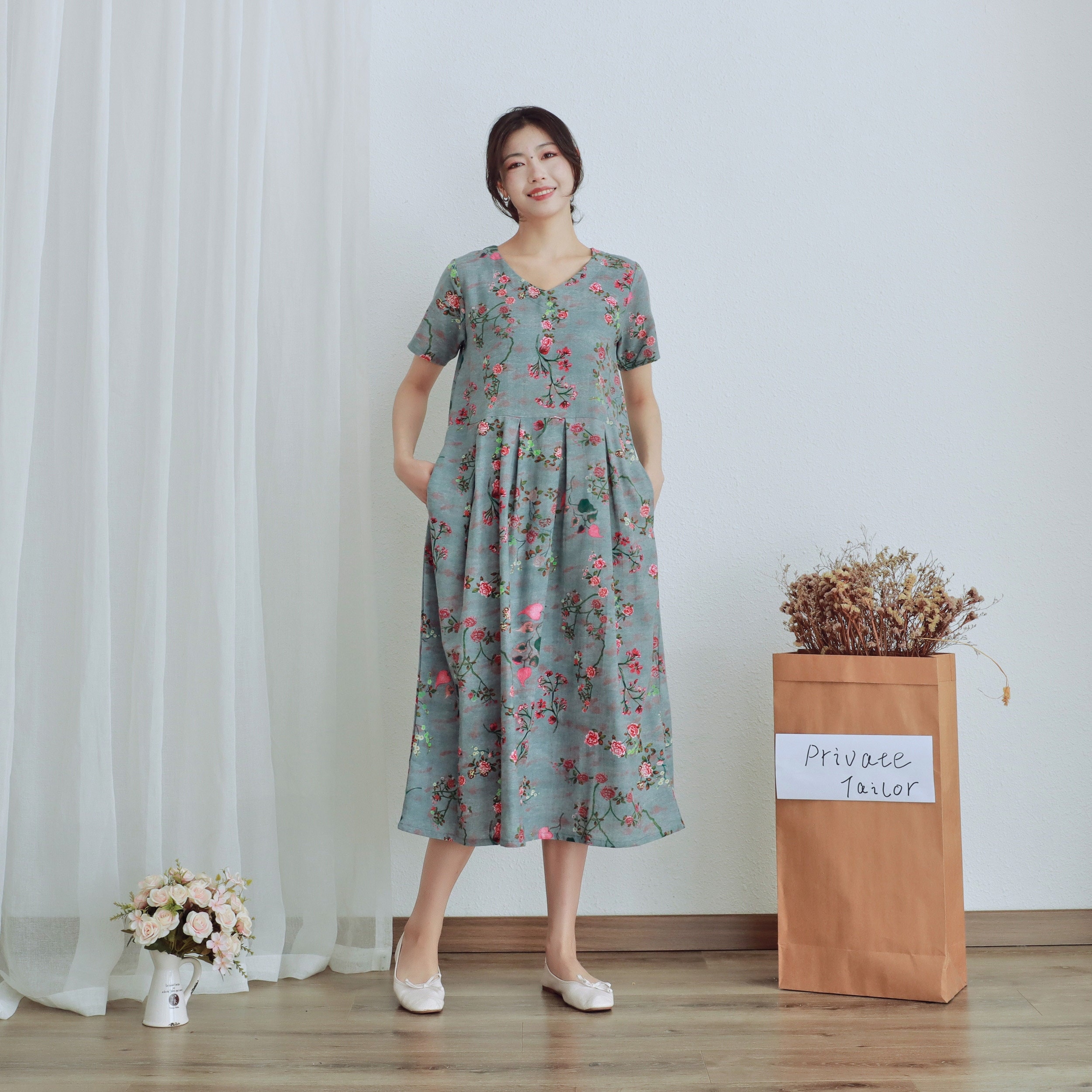 Summer Printed Soft Cotton Dress Floral Casual Loose Robes Short Sleeves Dress Boho Midi Dresses Customize Dress Plus Size Linen Dress Summer Printed Soft Cotton Dress Floral Casual Loose Robes Short Sleeves Dress Boho Midi Dresses Customize Dress Plus Size Linen Dress