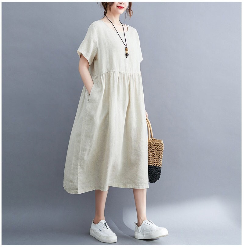 Summer Cotton Dress Soft Casual Loose Tunics Short Sleeves - Etsy