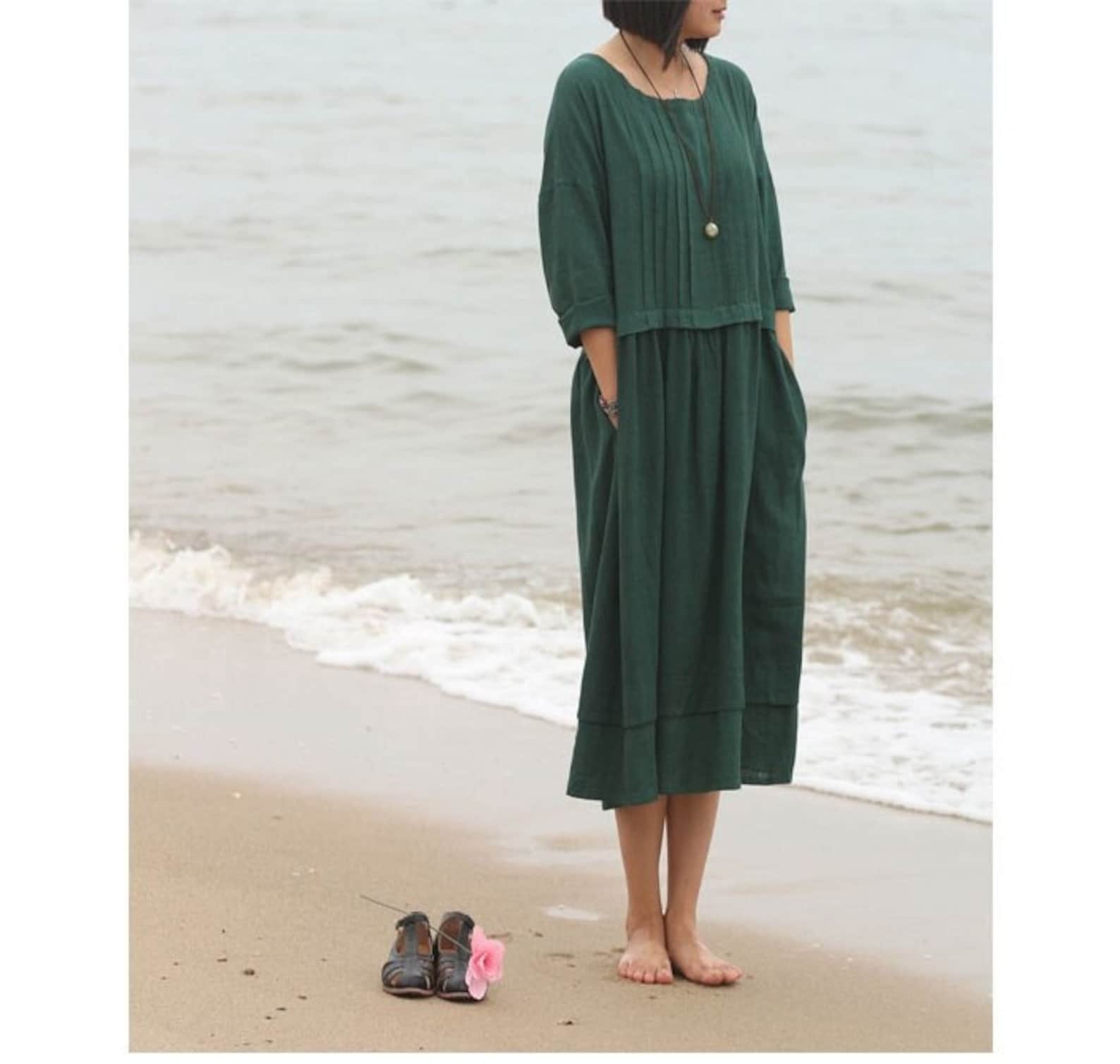 Women Long Sleeves Cotton Dress Soft Casual Loose Tunics Shirt Etsy