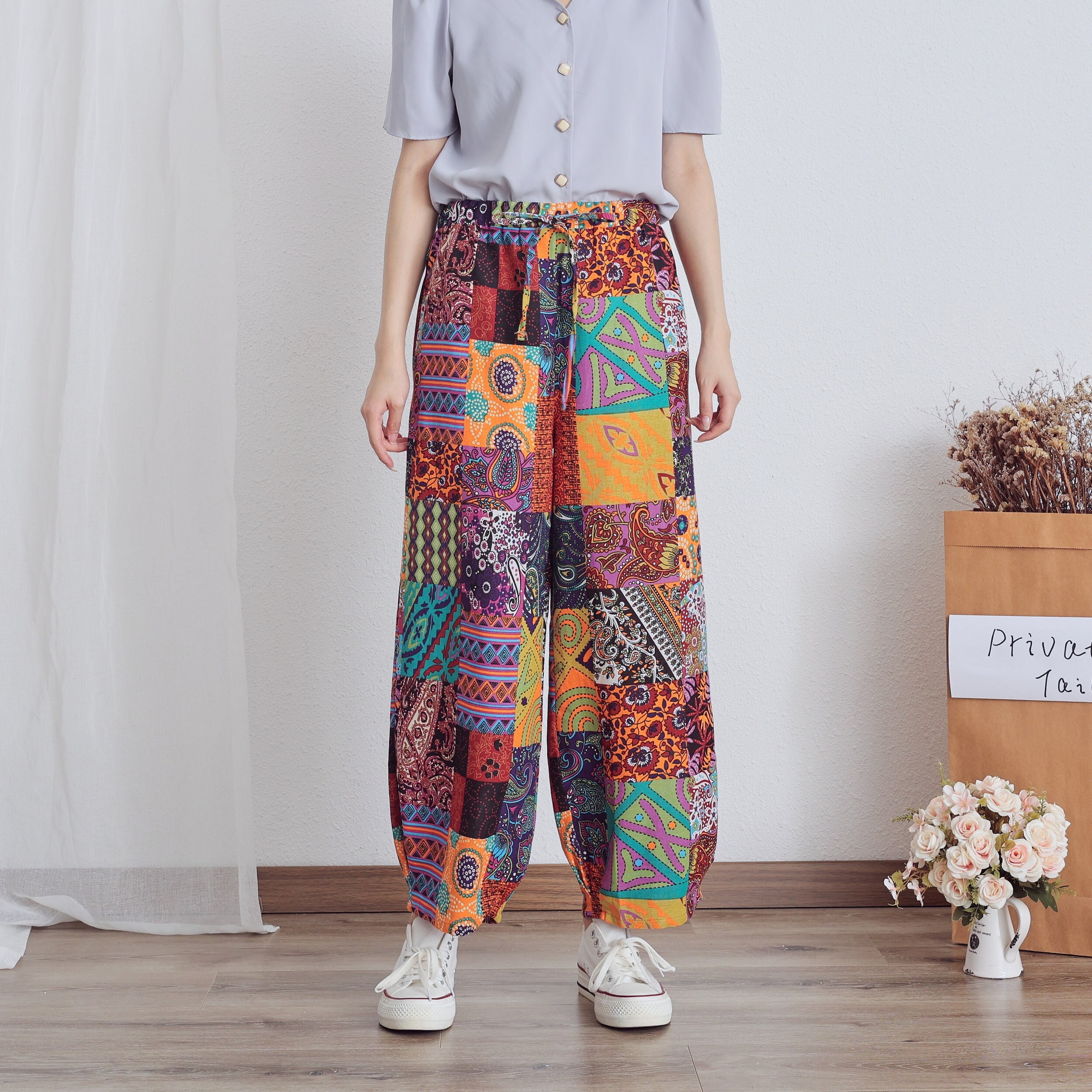 Floral Summer Pant Printed Elastic Waist Cotton Pants Soft Casual Loose Large Size Trousers Wide Leg Pant Customized Plus Pants Linen Pant Etsy