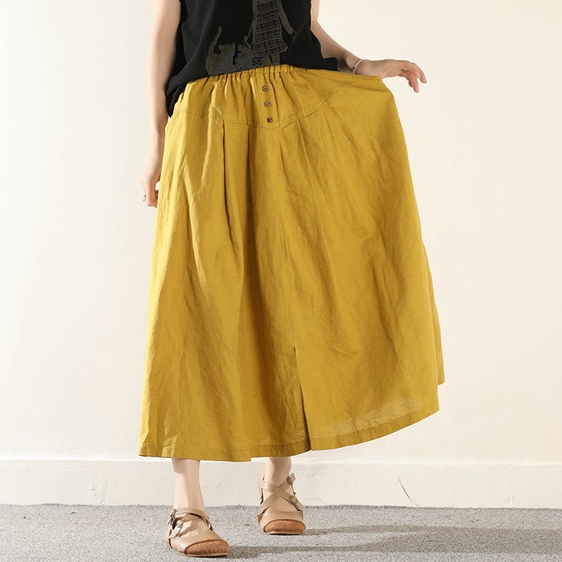 Summer Cotton Skirts Aline Pleated Elastic Waist Skirt Flared Etsy