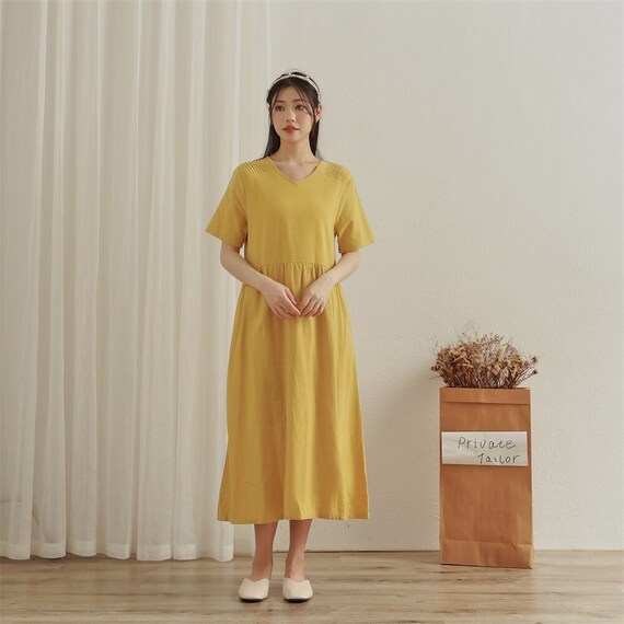 Buy Summer Dress Cotton Dress Casual Loose Tunics Short Sleeves V