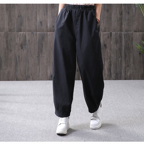 Summer Women Elastic Waist Cotton Pants Soft Casual Loose