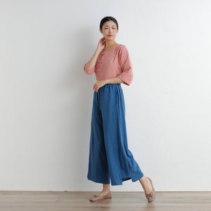 Summer Women Elastic Waist Cotton Pants Soft Casual Loose Boho Trousers Wide Leg Pant Customized Plus Size Pants Linen Spring Pant image 6