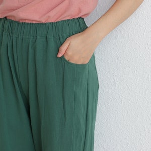 Summer Women Elastic Waist Cotton Pants Soft Casual Loose Boho Trousers Wide Leg Pant Customized Plus Size Pants Linen Spring Pant image 9