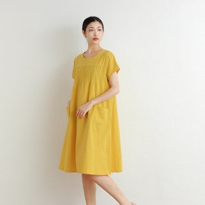 Summer Cotton Dress Shirt Casual Loose Dress Tunics Short Sleeves Robes Knee Dresses Customized Dress Plus Size Clothing Linen image 6