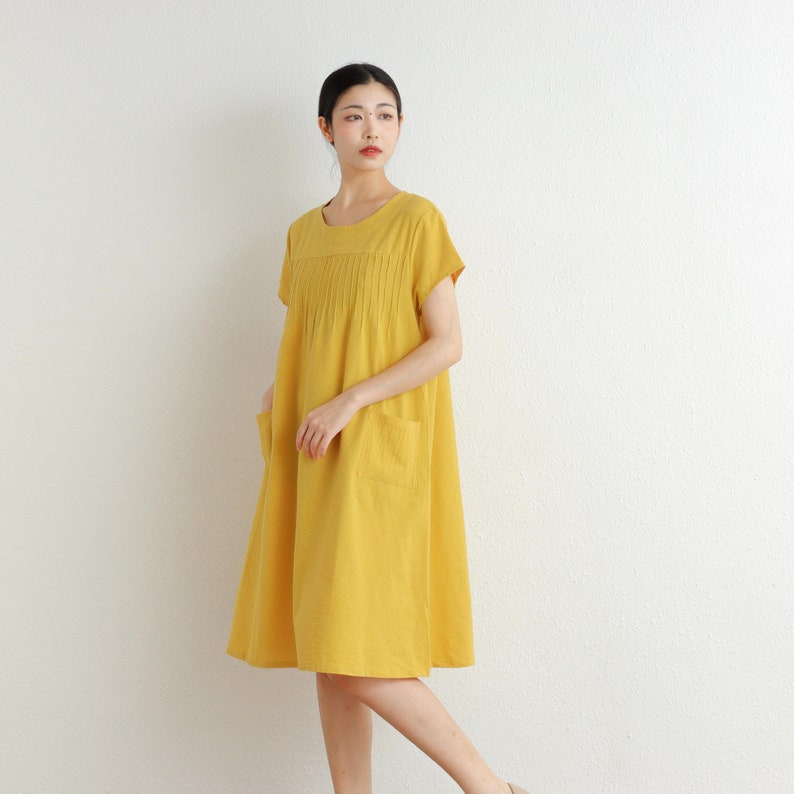 Summer Cotton Dress Shirt Casual Loose Dress Tunics Short Sleeves Robes Knee Dresses Customized Dress Plus Size Clothing Linen image 6