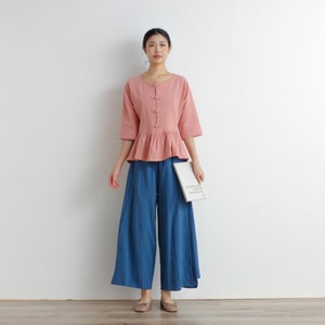 Summer Women Elastic Waist Cotton Pants Soft Casual Loose Boho Trousers Wide Leg Pant Customized Plus Size Pants Linen Spring Pant image 5